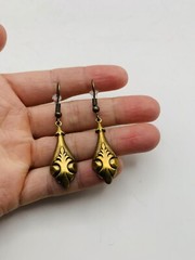 Vintage Art Nouveau Style Elegant Egyptian Greek Vase Bronze Tone Hook Earrings