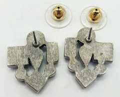 Monet Large Art Deco Silver Tone Colorful Earrings Blue Light Blue Modern Art
