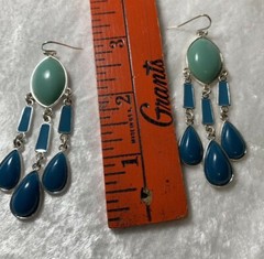 Lauren Conrad Dangle Chandelier Earrings Blue Green Silver Tone Pierced Hook