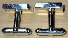 ANSON Silvertone Geometric Art Deco Style Cufflinks 9/16″ Wide Bullet Back Great