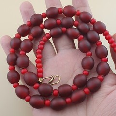 Venetian Red WhiteHeart Trade Glass Beads Necklace 12.6mm x 11.4mm & 6-7mm