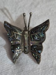 Vintage Taxco Mexico Sterling Silver Abalone Inlay Butterfly Brooch Pin TS-92