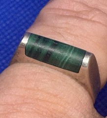 Y26 DKM Green Malachite 925 Silver Ring Size 7.5 Denmark Norway Baguette