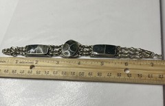 Silver Toned Green Inlay Vintage Bracelet Estate Marble Look Unique Read
