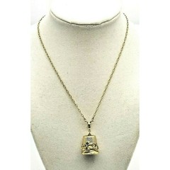 Vintage 18kt GOLD Plate THIMBLE NECKLACE Filagree Gold Tone Chain 24″