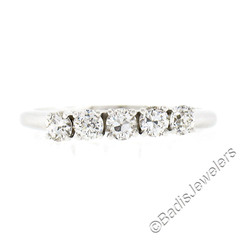 Antique 14k White Gold 0.60ctw European Diamond Prong 5 Stone Wedding Band Ring