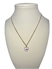 Gold Tone Chain Necklace with Rose Heart Pendant Vtg J-4I