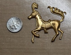 Lot 4 Vintage Solid Brass Carousel Horse Large Stampings 46mm Jewelry Finding
