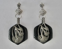 Pair of Antique Runway Bakelite Earrings Original Cape Clasps With Sterling Tops