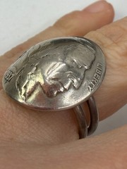 Vintage Ring Indian Head Buffalo Nickel 1937 Coin Sterling Band Size 6