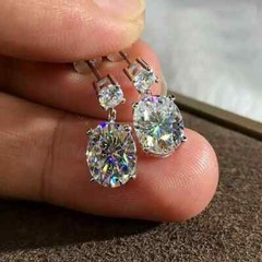 VVS1 14K White Gold FN 2.00Ct Oval Cut Lab Created Diamond Drop/Dangle Earrings