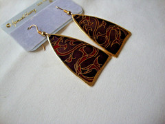 VINTAGE SAMUEL HUANG DESIGNER CLOISONNE RETRO ABSTRACT RED & PURPLE EARRINGS