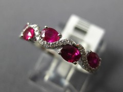 ESTATE 1.03CT DIAMOND & AAA RUBY 14KT WHITE GOLD 3D ROUND & OVAL SWIRL FUN RING