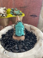 Turquoise Buddha Head Ring RESIN Adjustable Tibetan Silver Handcraft Folk Art