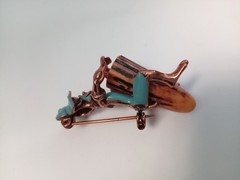 Vtg Charles F. Worth Copper & Bakelite Brooch Bongo Enamel Pin Native Drummer