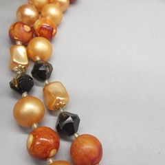 Vintage Hong Kong Necklace MCM Beaded Orange Brown Double Strand 19 Inch