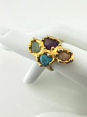 Vintage Stone Chip Ring Multi Color Pink Blue Purple Green Boho Style Size 5.25