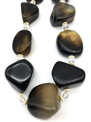 Large Lucite Nuggets Clear Faceted Crystals & Cream Saucer Spacers 20″ Necklace