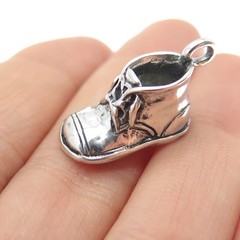 925 Sterling Silver Vintage It’s a Boy Baby Shoe Oxidized Mini 3D Charm Pendant