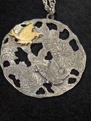Vintage Alva Museum Replicas Butterfly Flower Medallion Pendant Necklace 25 in