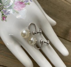 Earrings Gold Filled Faux Pearl Screw Back Signed JMS Vintage