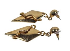 VTG 1980s Punk Rock Huge Goldtone Dangle Retro Earrings Signed Karla’s Closet