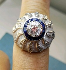 Art DECO Rising Sun 14k Gold 2.2 to 2.60TCW(.99 to 1.10ct Center SI3/I1-H) Ring