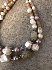 Vintage Coro Creamy Beige Gold Tones Painted Faux Pearls 2 Strand Necklace