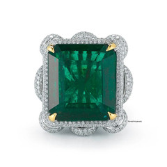 925 Sterling Silver Cz Ring 30CT(20MM) Green Emerald White Round Cocktail Party