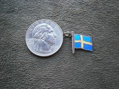 Sweden Flag Vintage Bernhard Hertz 900 Silver Enamel Bracelet Charm Pendant 1.1g