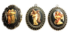 3 Hand Painted Different Resin Angels Scenes Cameos Pretty Pendants 61x46mm