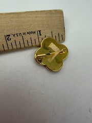 Vintage Brooch Damascene Black Bird Cross Puffy Clover Trombone Clasp