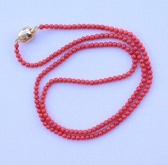 Red Coral Necklace One Strand Mediterranean Corals d-3mm, L-62cm/21,3in