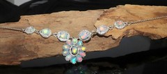 Natural opal cabochon necklace in 925 silver opal jewelry statement necklace