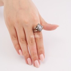 Turkish Reversible Marquise Alexandrite and White Topaz 925 Sterling Silver Ring