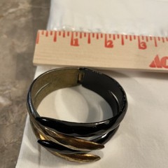Vintage Gold/Black Bracelet Hinged Clamp Textured Minimalist Unsigned