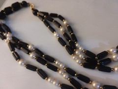 24″ Black and Faux Pearl “TM Trifari” Multiple Strand Necklace 05-01-2024