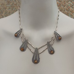 Silver Filigree Bib Necklace Boho Statement Vintage Ethnic Layered Israeli Brown