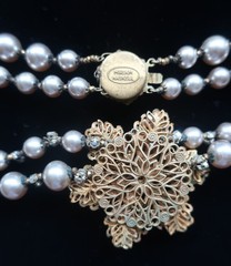 Vtg Signed Miriam Haskell Pearl Choker Necklace Frank Hess Floral Rhinestone