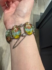 Vintage Ayala Bar Retired Fabric Under Glass Panel Bracelet Magnetic Clasp