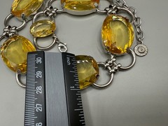 GRAZIANO SIGNED FAUX CITRINE LUCITE LARGE SILVER TONE NECKLACE 21″ STATEMENT