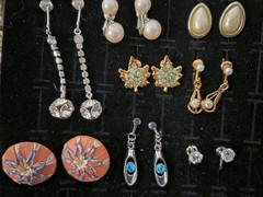 Vintage Now Earrings Lot Rhinestone Crystal Clip On Screw Back 14 Pairs Dangle