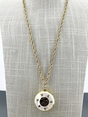 Vintage TODD Watch Necklace Atomic Mother of Pearl Mechanical Gold Tone 23”