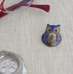 Blue Owl – Japanese cloisonné enamel Pin Badge Made-to-order NEW