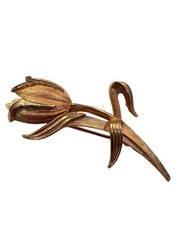 Vintage Crown Trifari Tulip Brooch Pin Brushed Gold Trifarium 50s 60s Figural A4