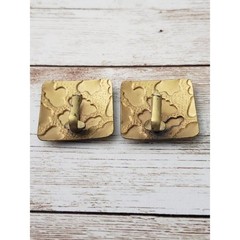 Vintage Clip On Earrings Gray & Gold Tone Square Shape Cloud Pattern Large