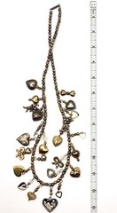 Vtg Estate Silver Bronze Gold Tone 24 Charms Necklace Glass Works Studio Style