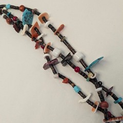 Vintage Southwest Inspired 3 Strand Necklace with Carved Stone Birds 32 in