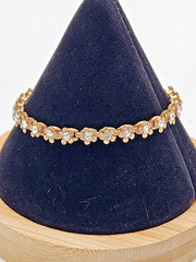 Vintage Gold Tone Clear Rhinestone Flower Link Tennis Bracelet Floral