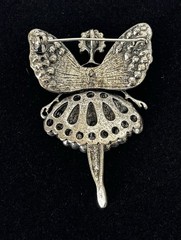 Vintage Fairy Angel Rhinestone Brooch Pin Pink Yellow Crystal Silver Tone